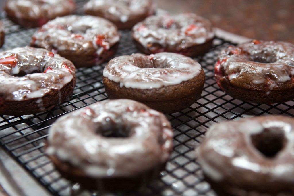 chocolate strawberry glazed donuts