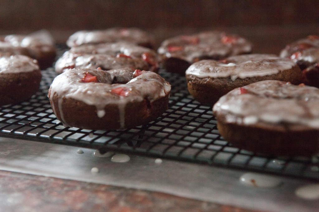 glazed chocolate strawberry donuts
